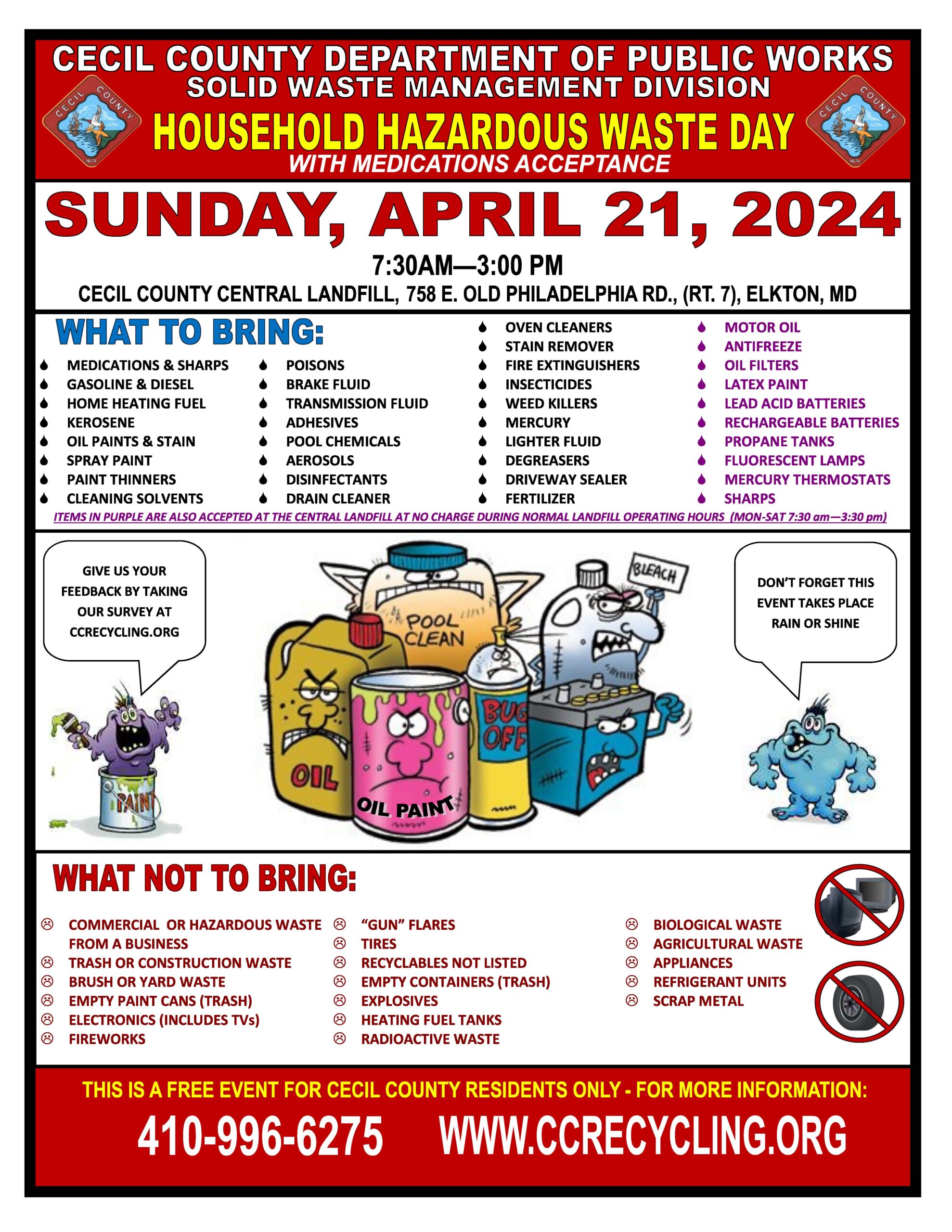 Cecil County Landfill Household Hazardous Waste Day April 21, 2024